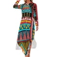thumbnail image 1 of 2024 Vintage Ethnic Casual Dress Colorful Tribal Print Streetwear Dresses Long Sleeve Trendy Ladies V Neck Oversize Chiffon Dress, 1 of 7