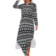thumbnail image 1 of 2024 Vintage Ethnic Chiffon Dress Red Aztec Print Cute Dresses Female Long Sleeve Aesthetic V Neck Printed Oversized Casual Dress, 1 of 7