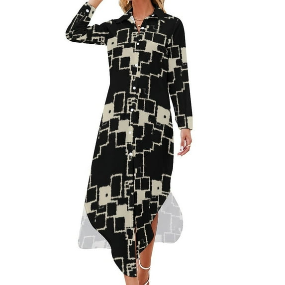 2024 Vintage Geometric Casual Dress De Stijl Street Style Dresses Long Sleeve Cute Female V Neck Custom Oversized Chiffon Dress