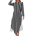 thumbnail image 1 of 2024 Vintage Striped Casual Dress Geometric Print Aesthetic Dresses Long Sleeve Retro Female V Neck Custom Oversize Chiffon Dress, 1 of 7
