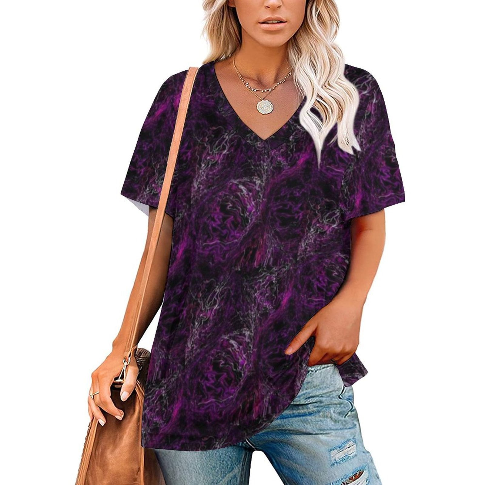 2024 Vivid Purple Abstract Women Zipper Sexy Printed Vintage