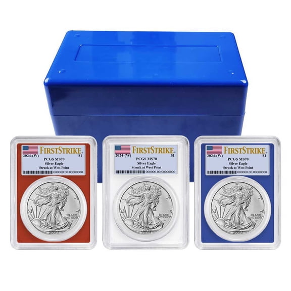 2024 (W) $1 American Silver Eagle 3pc Set PCGS MS70 FS Blue Label Red White Blue