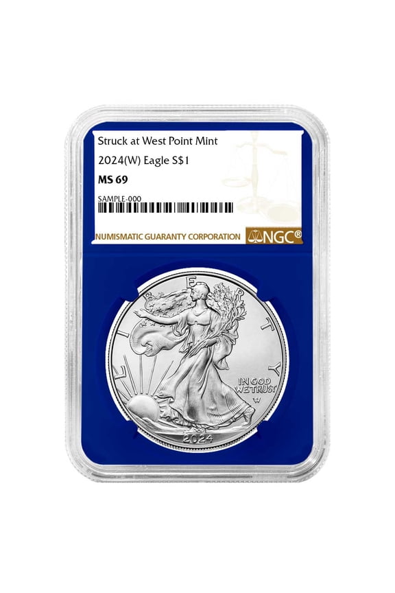 2024 (W) $1 American Silver Eagle NGC MS69 Brown Label Blue Core
