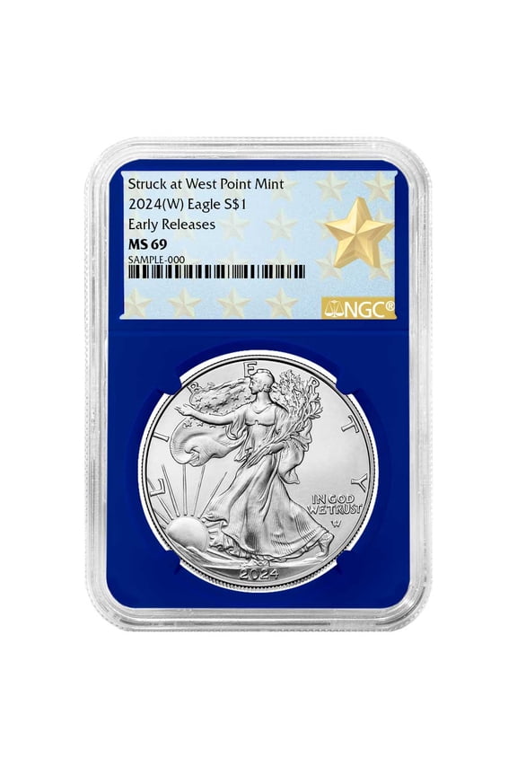 2024 (W) $1 American Silver Eagle NGC MS69 ER West Point Star Label Blue Core