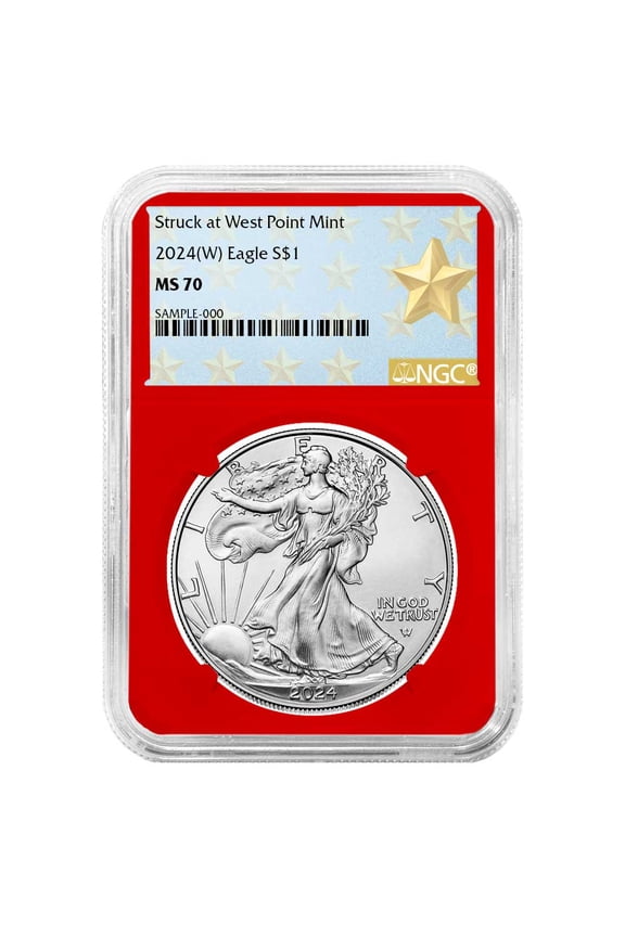 2024 (W) $1 American Silver Eagle NGC MS70 West Point Star Label Red Core
