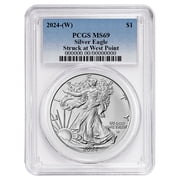 2024 W $1 American Silver Eagle PCGS MS69 Blue Label