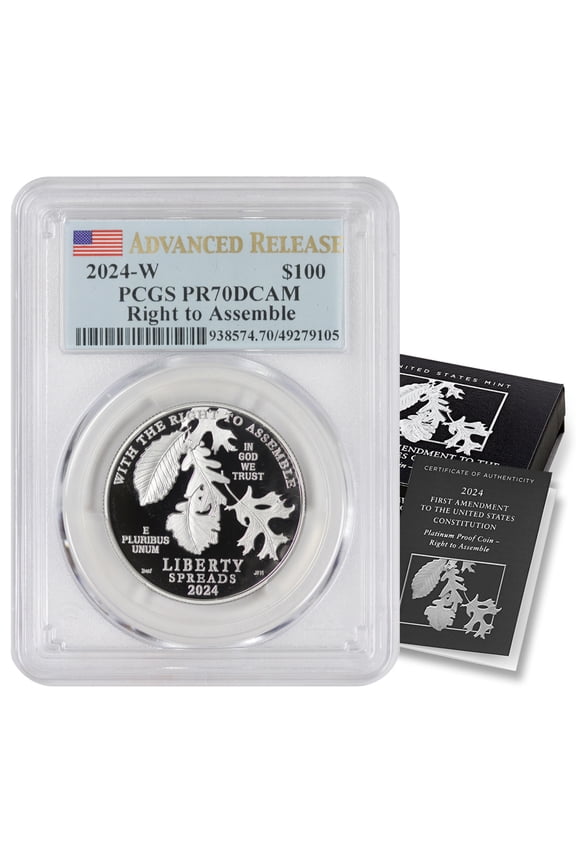 2024-W $100 Platinum Eagle PCGS PR70 Deep Cameo Advanced Release Flag Label with Original Government Packaging U.S. Mint Coin