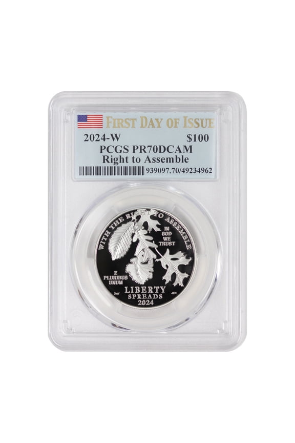 2024-W $100 Platinum Eagle PCGS PR70 Deep Cameo First Day of Issue Flag Label U.S. Mint Coin