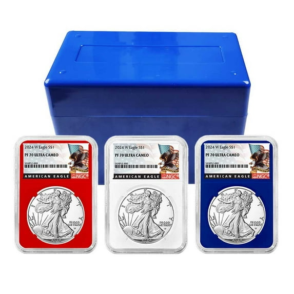 2024-W Proof $1 American Silver Eagle 3pc Set NGC PF70UC Black Label Red White Blue