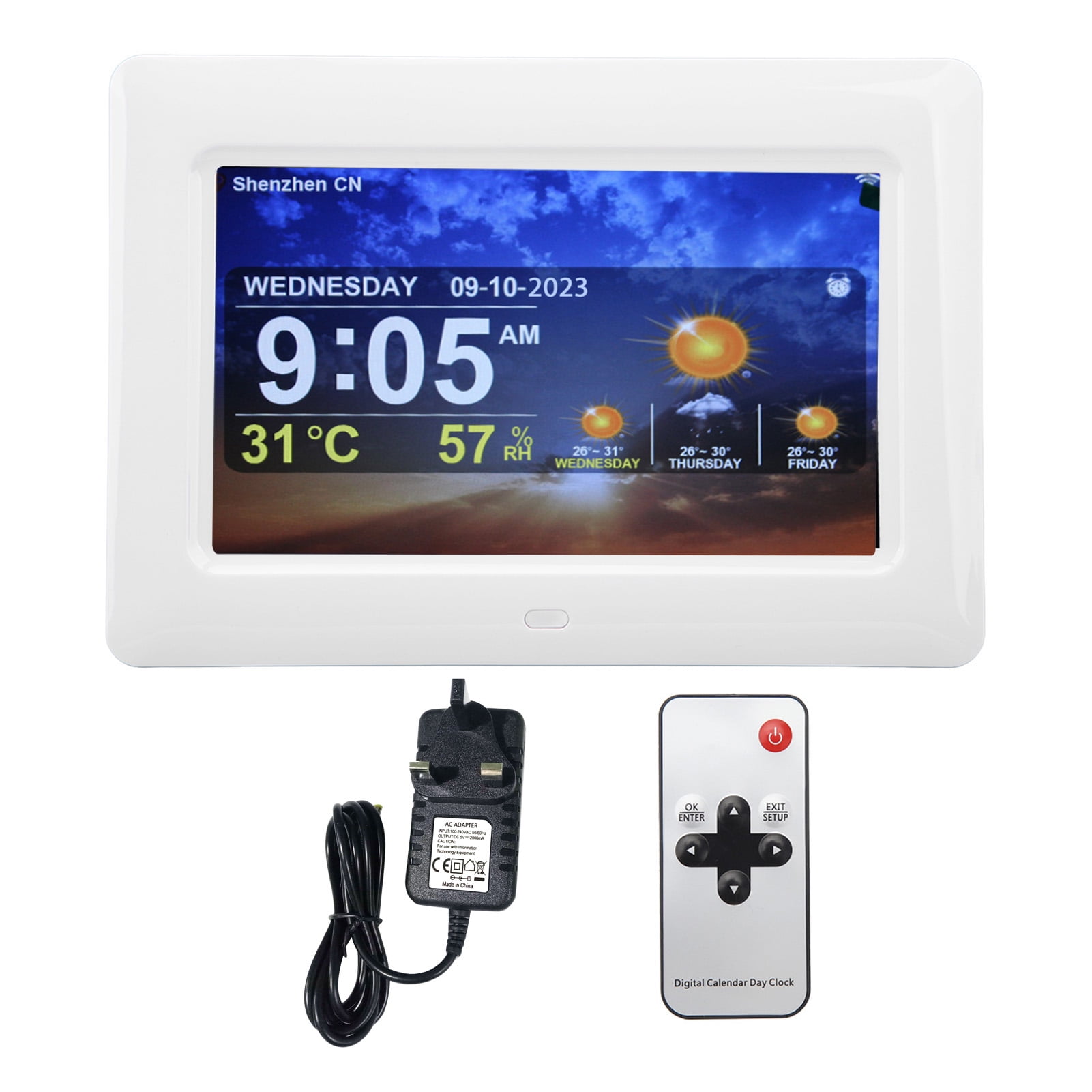 2024 WIFI 7 Inch Digital Clock 5 Sets Alarm Reminders Weather Forecast