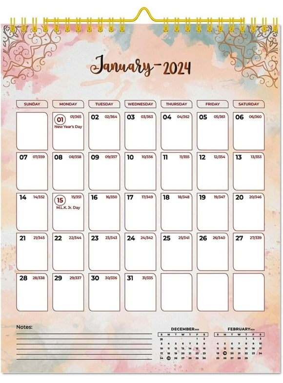 2024 Wall Calendar - 11.5" x 14.8", Spiral & Twin-Wire, Monthly Blocks, Holidays