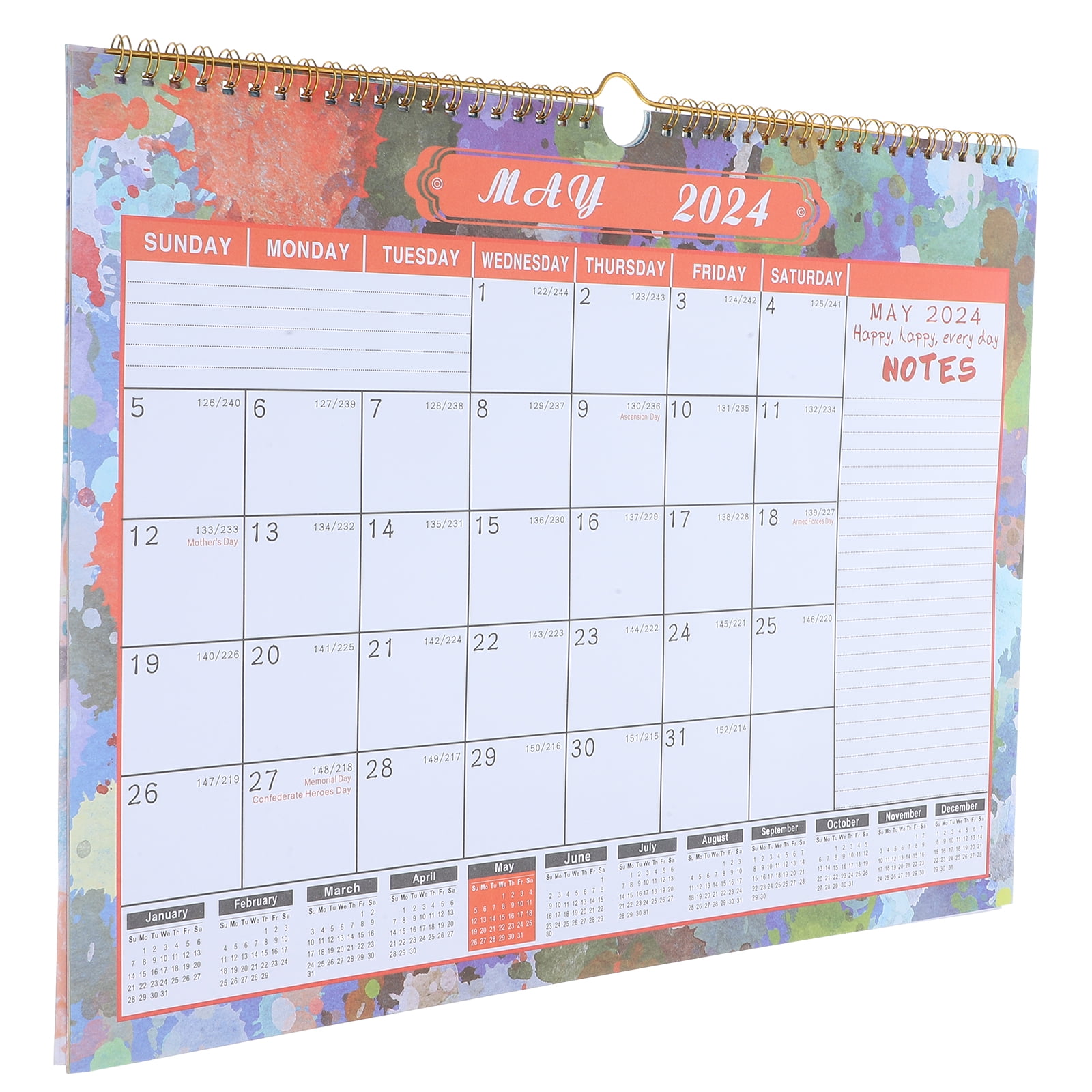 YUNLIGHTS 2024 Multi Color Paper Wall Calendar for Simple Office ...