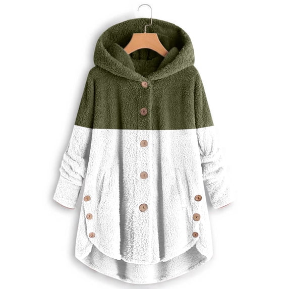 2024 Warm Winter Fleece Jacket for Women Oversized Casual Loose Button Down Plush Fleece Hooded Cardigans Jacket Wool Coats Outwear
