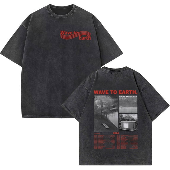 2024 Wave To Earth Cat 0.03 World Tour Merch Unisex Oversized Soft Vintage Washed Cotton Crewneck T-Shirt - Print Summer Hip Hop Kpop Streetwear