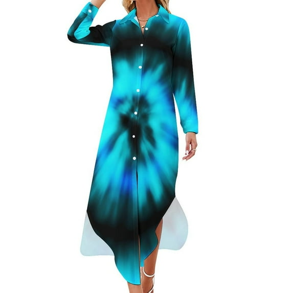 2024 White Black Tie Dye Casual Dress Abstract Flower Streetwear Dresses Long Sleeve Modern Lady V Neck Design Oversize Chiffon Dress