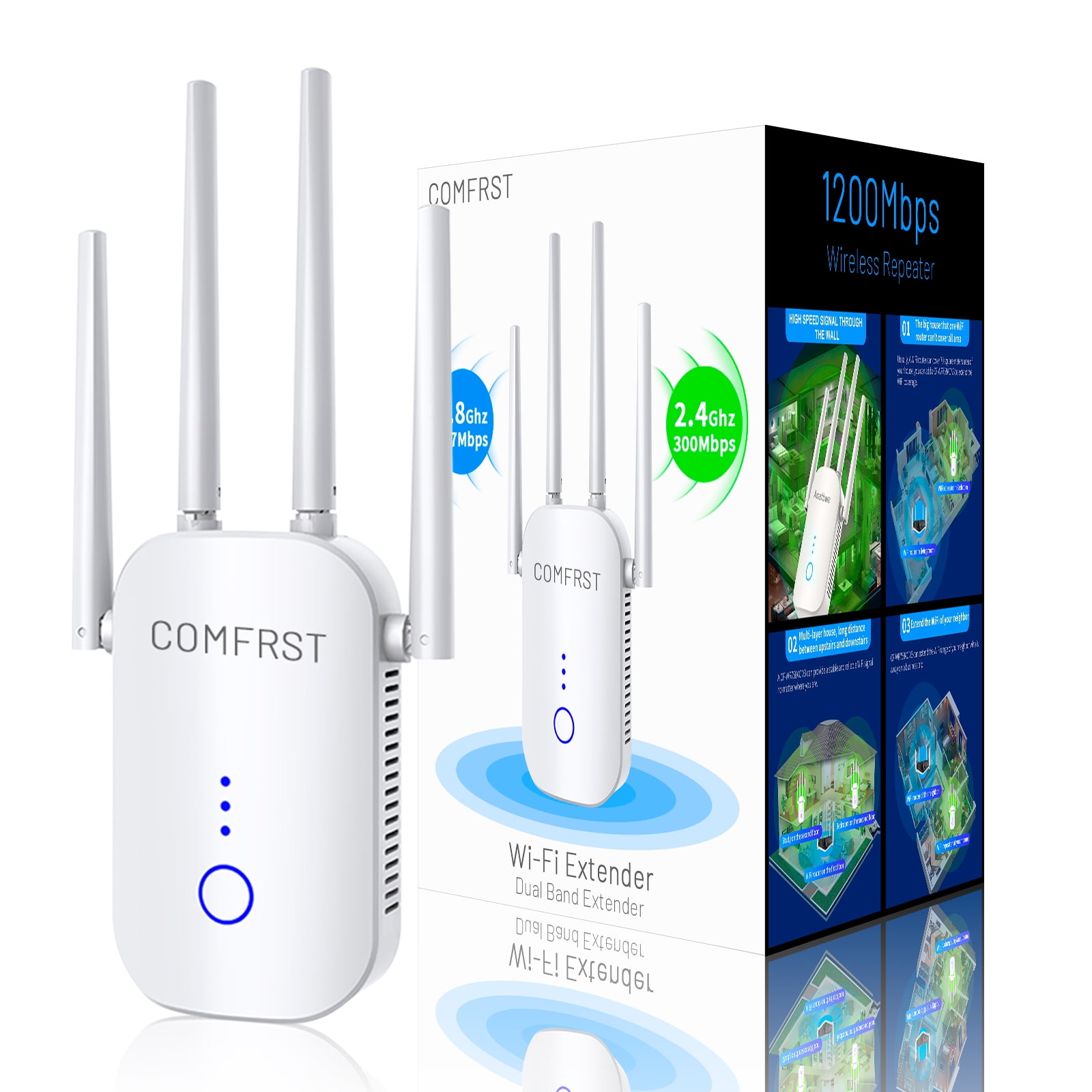 Asafbwe 2025 WiFi Extender Signal Booster - Longest Range Up to 8500 sq.ft, Internet Repeater for Home and Outdoor