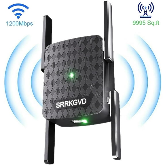 KIDSNADO 2025 WiFi Extender-Wireless Signal Repeater Booster,Dual Band 2.4GHz & 5GHz Wireless Repeate,Dual-band Speeds Up To 1200Mbps Wall-Through Strong WiFi Booster,Covers Up to 9800 Sq.ft (black)