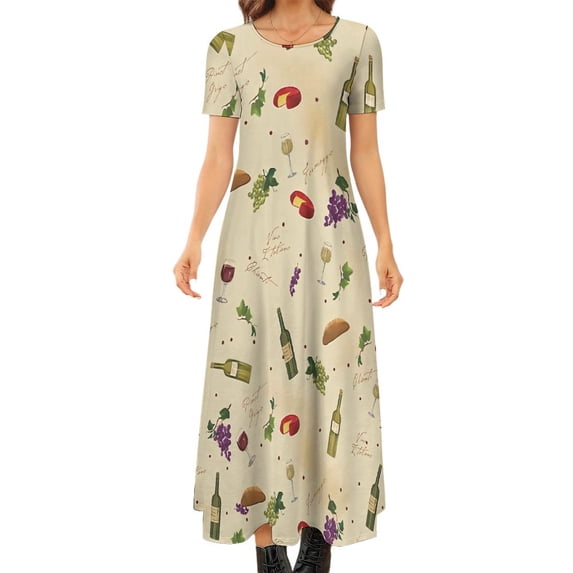 2024 Wine Glasses Dress Love Wine Aesthetic Bohemia Long Dresses Womens Cute Maxi Dress Birthday Present