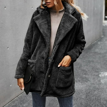 2024 Winter Clearance Women Solid Color Long Sleeve Collar Plush Coat Fashion Warm Coat Winter Savings