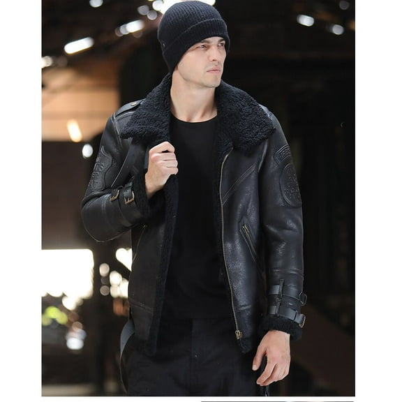 2024 Winter Fashion Coat for Man Genuine Sheepskin Shearling Jacket for Male Thick Warm Wool Liner Black Brown Plus Size for Weight Over 100kgs,4XL,Black