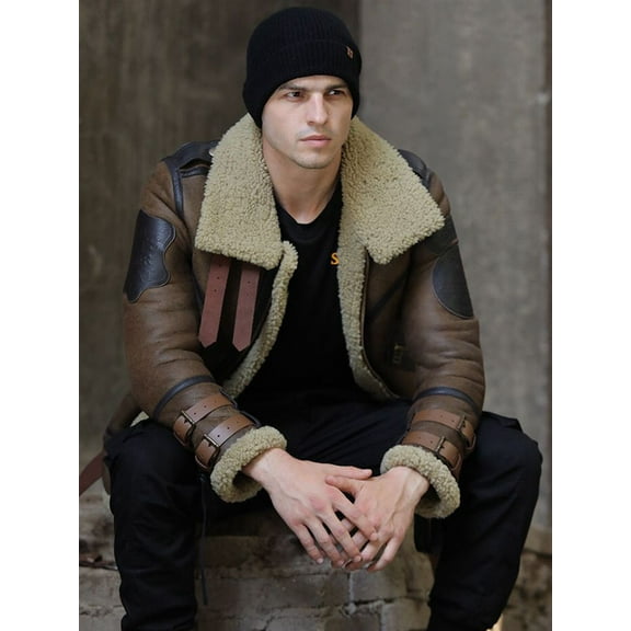 2024 Winter Fashion Coat for Man Genuine Sheepskin Shearling Jacket for Male Thick Warm Wool Liner Black Brown Plus Size for Weight Over 100kgs,L,Brown