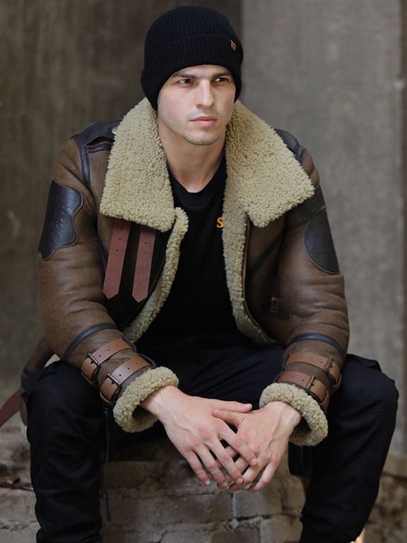 2024 Winter Fashion Coat for Man Genuine Sheepskin Shearling Jacket for Male Thick Warm Wool Liner Black Brown Plus Size for Weight Over 100kgs,L,Brown
