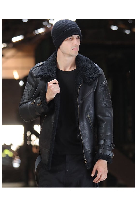 2024 Winter Fashion Coat for Man Genuine Sheepskin Shearling Jacket for Male Thick Warm Wool Liner Black Brown Plus Size for Weight Over 100kgs,XL,Black