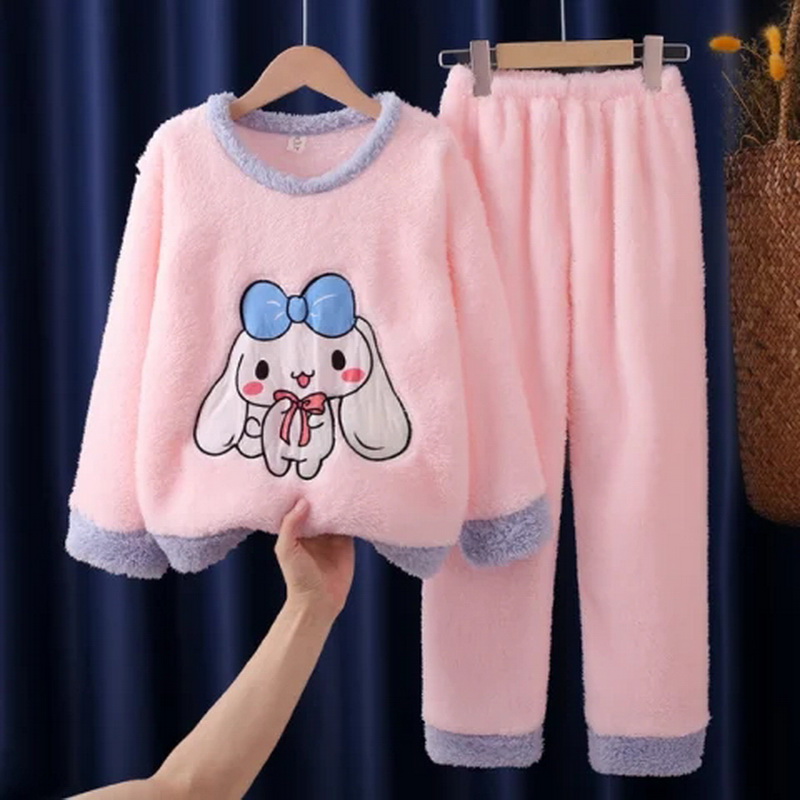 2024 Winter Flannel Baby Girls Sleepwear Children Warm Pajamas Set
