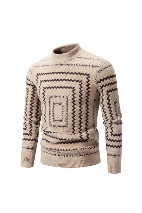 2024 Winter Men's Sweater Coat Half High Collar Jacquard Knitted Warm Casual Thread Jacket Stylish Bottom Shirt Outerwear