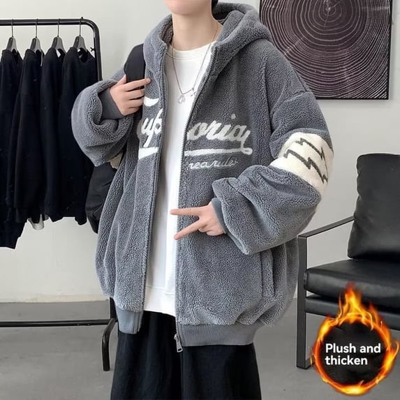 2024 Winter New Lamb Fleece Jacket Coat Men‘s Casual Loose Comfortable Thick Warm High Quality Plus-size Wool Jackets For Men