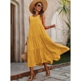 thumbnail image 1 of 2024 Women Dress Summer Casual Brand Vacation Holiday Beach Long Dresses V-neck Loose Elegant Yellow Black RUFFLES Dress Femme, 1 of 10