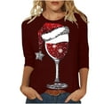 2024 Women Gradient Tops Christmas Classic Red Wine Glass Graphic 3/4