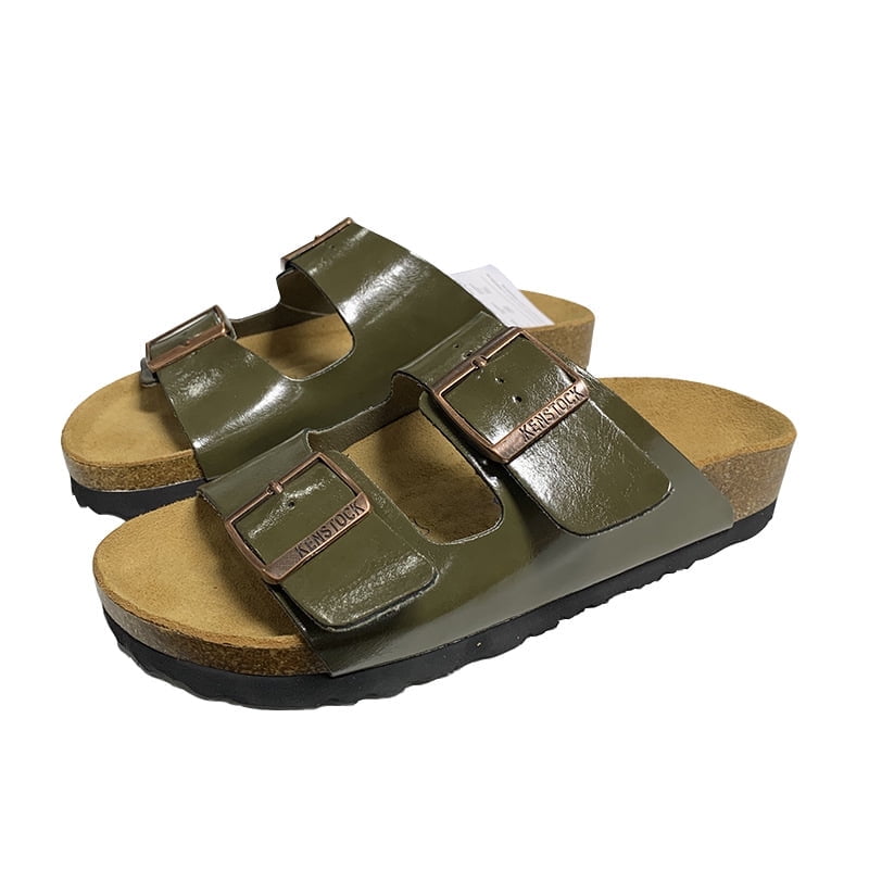 2024 Women Men Cork Footbed Slide Sandal,Thick Bottom Leather Cork