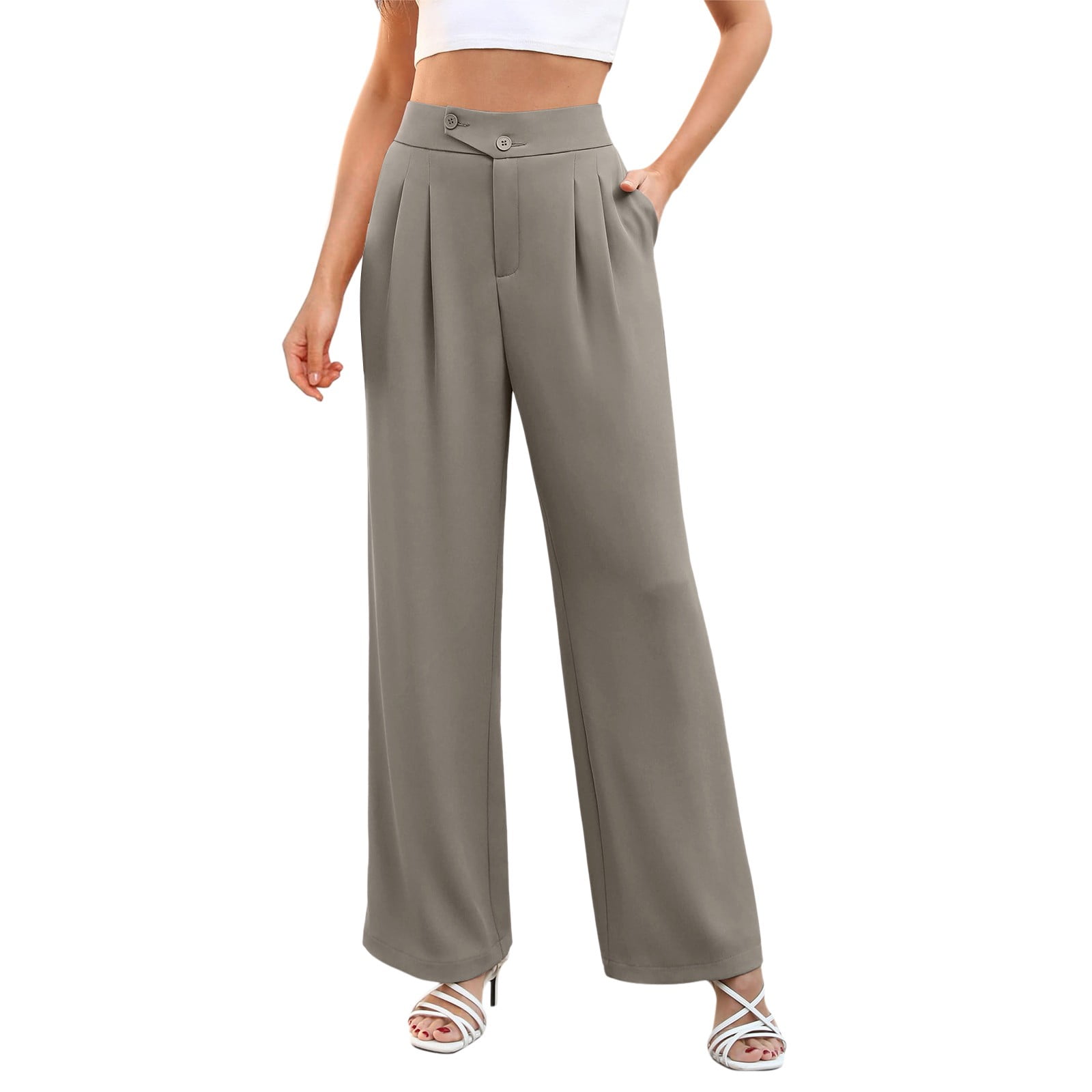 Women's Wide Leg Pull-On Work Pants - Business Casual Dress Slacks With Pockets, Stretchy & Comfortable