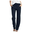thumbnail image 1 of 2024 Women Pants Casual Work High Waisted Solid Straight Waist And Long Elastic Drawstring With Pockets Trousers, 1 of 5