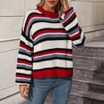 thumbnail image 1 of 2024 Women Round Neck Sweater Winter Puff Sleeve Knit Tops Loose-Fit Colorful Stripe Casual Pullover, 1 of 9