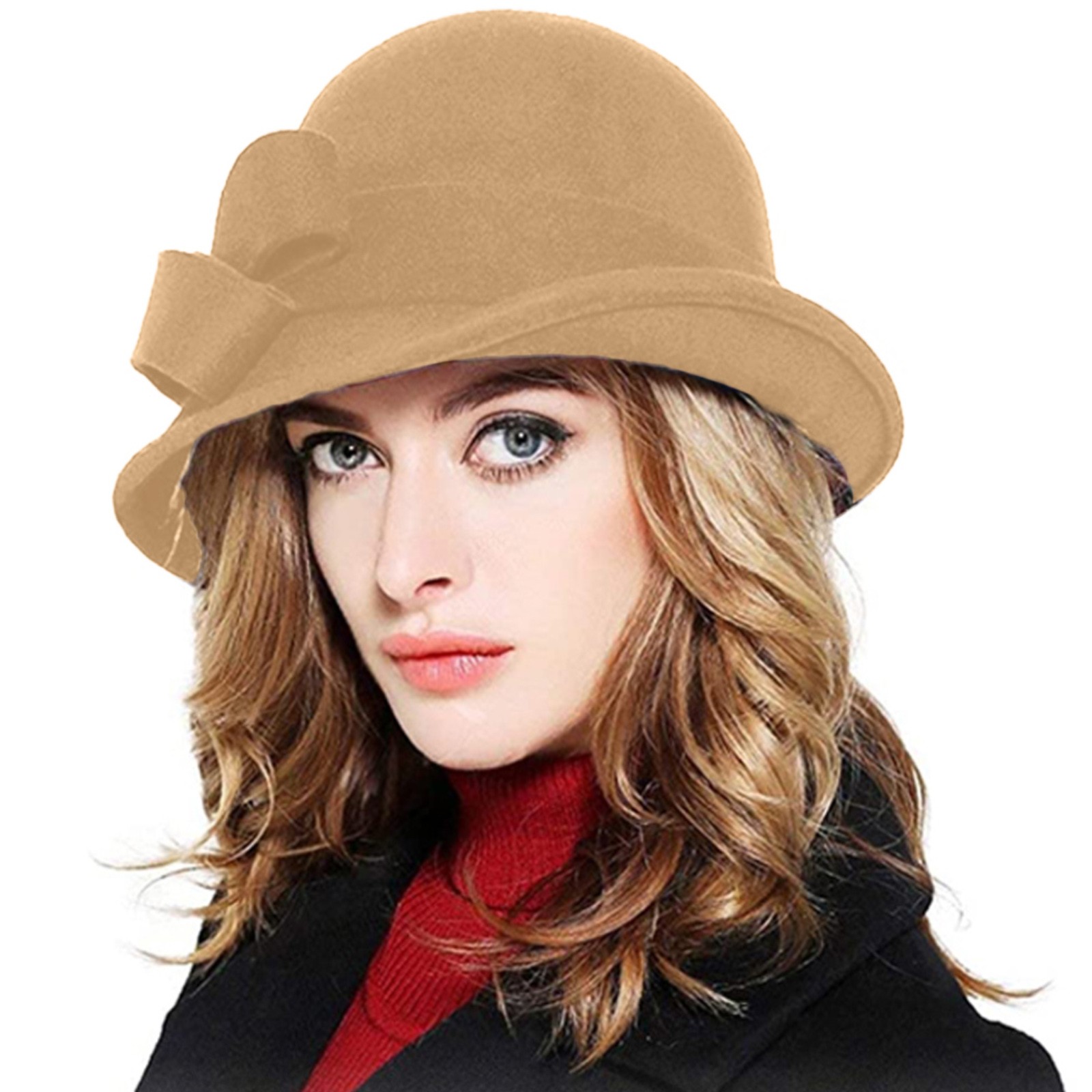 2024 Women Solid Color Autumn And Winter Hat Wool Bucket Wide Brim Hat ...