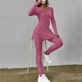 thumbnail image 1 of 2024 Women Two Piece Outfits Set Long Sleeve V Neck Slit Hem Tee Shirt High Waist Pants Tracksuit Dressy Pant Suits for Women Petite Pant Suits for Women Dressy Wedding Women's plus Suits Dressy Pant, 1 of 5
