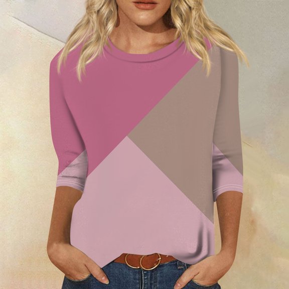 2024 Women Winter Fall Tops Shirts Women's Fashion Loose Casual Seven Split Sleeve Printed Round Neck Top