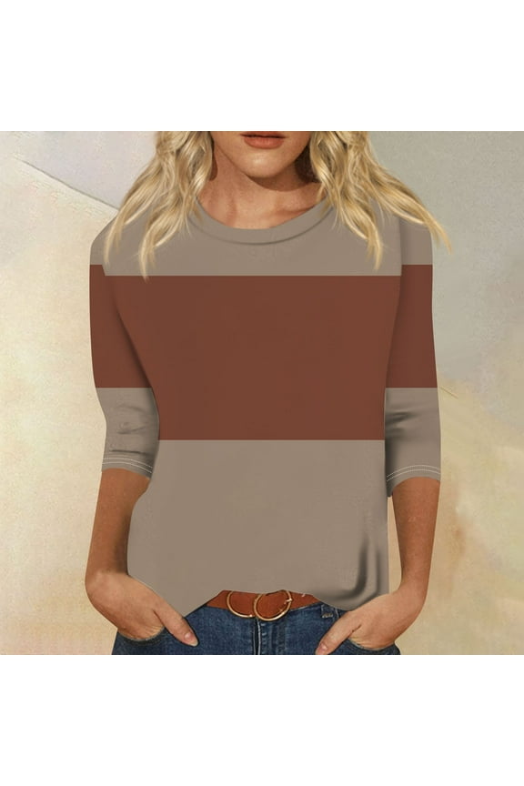 2024 Women Winter Fall Tops Shirts Women's Fashion Loose Casual Seven Split Sleeve Printed Round Neck Top