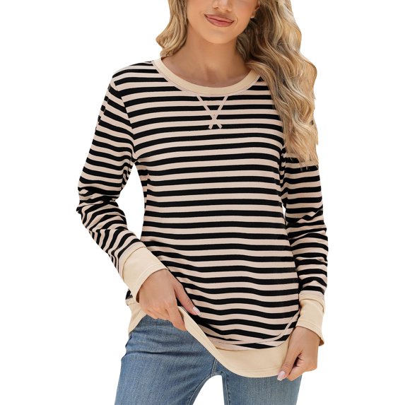 2024 Women Winter Fall Tops Shirts Womens Oversized Crewneck Sweatshirts Long Sleeve Color Block Tee Shirts Casual Tops