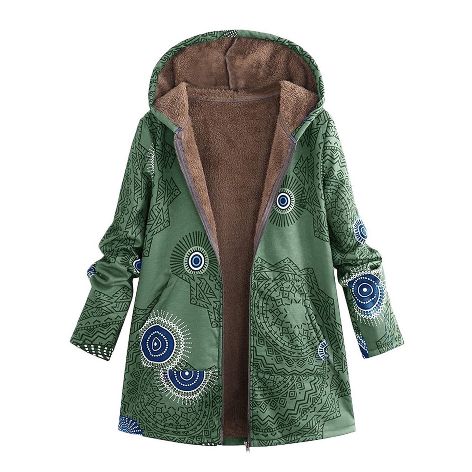 2024 Women Winter Leisure Printed Hooded Plush Jacket Women Fleece