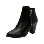 2024 Womens Ankle Boots Low Chunky Heel Comfortable Short Fall Booties Shoes Black 5.5