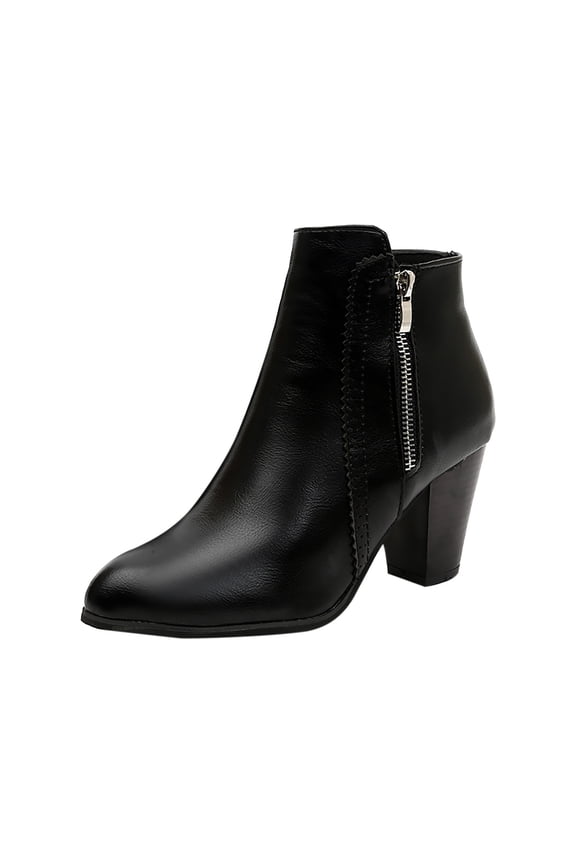 2024 Women's Ankle Boots Low Chunky Heel Comfortable Short Fall Booties Shoes Black 7.5