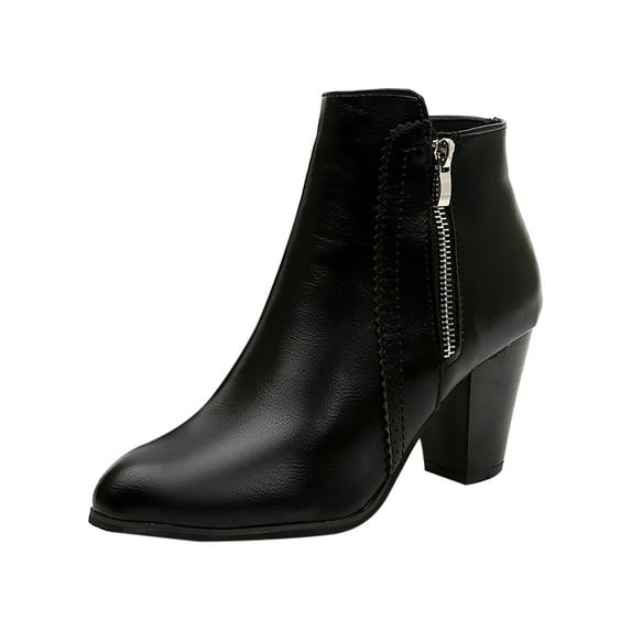 2024 Women's Ankle Boots Low Chunky Heel Comfortable Short Fall Booties Shoes Black 7