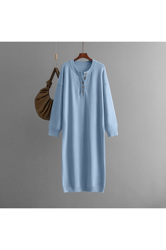 2024 Women's Autumn And Winter Europe And The United States Button Sweater Dress Solid Color Loose Casual Sweater Dress Sweat Shirts Soft Sweaters for Women Men Sweater Hoodie Olive Pullover Men Dress