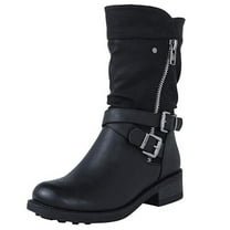 2024 Women's Biker Boots Mid Calf Motorcycle Fashion Festival Boots Combat Riding Military Boots for Women Black 5.5