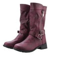 thumbnail image 1 of 2024 Women's Biker Boots Mid Calf Motorcycle Fashion Festival Boots Combat Riding Military Boots for Women Wine 5.5, 1 of 8