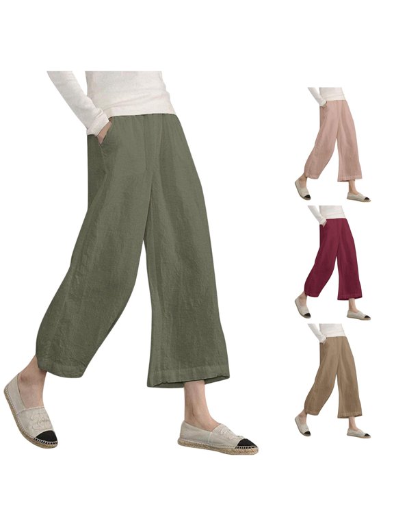 2024 Women's Casual Loose Elastic Waist Trousers Point Wide Leg Pants Business Casual Womens Pants 12 Short Pants for Women Work Casual Elastic Waist Women Casual Pants Suit Peg Pants with
