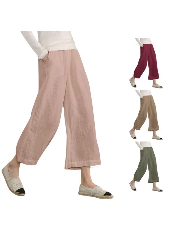 2024 Women's Casual Loose Elastic Waist Trousers Point Wide Leg Pants Business Casual Womens Pants 12 Short Pants for Women Work Casual Elastic Waist Women Casual Pants Suit Peg Pants with